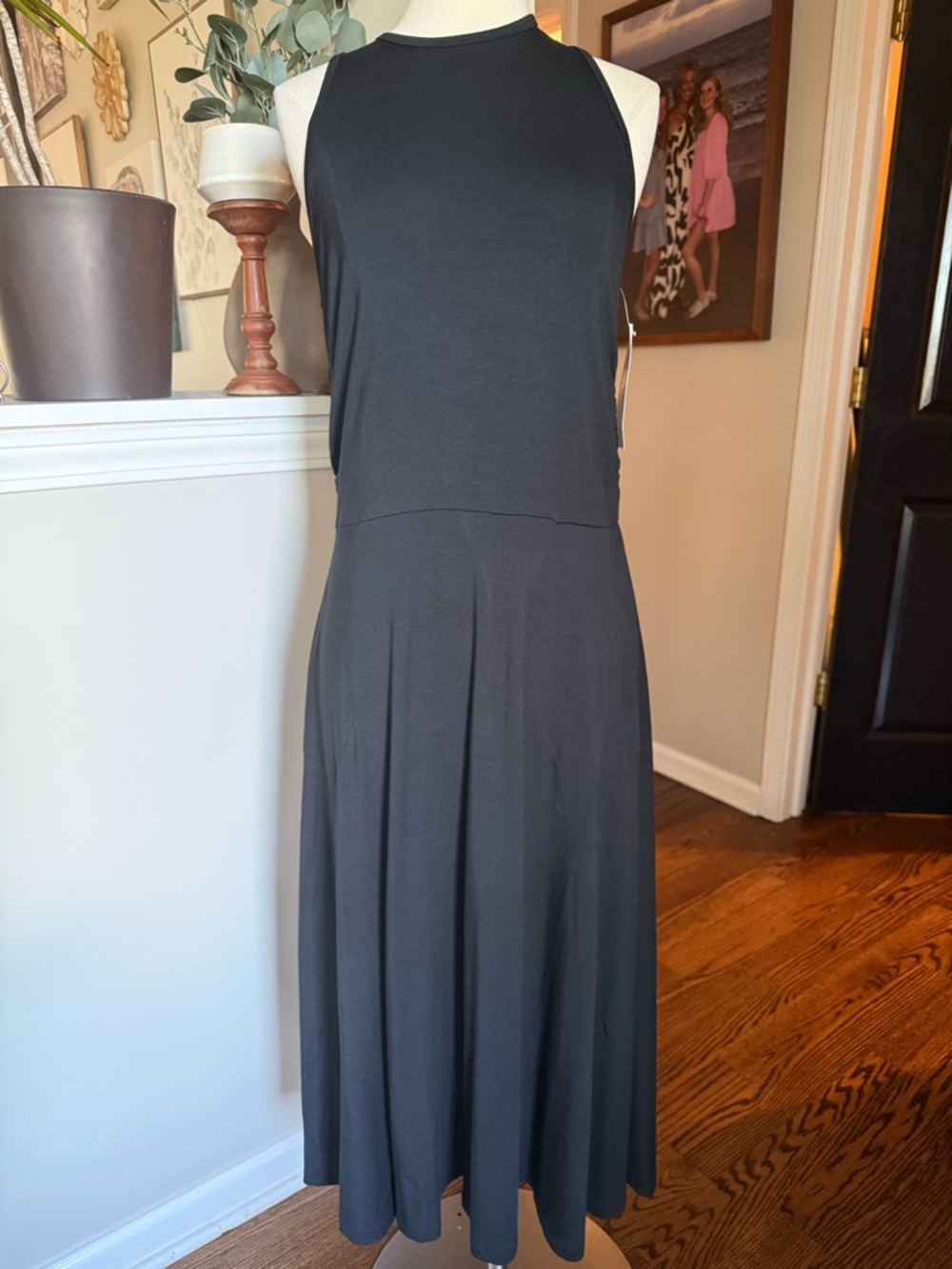 NWT Kiragrace black high neck sleeveless midi dress fit flare L